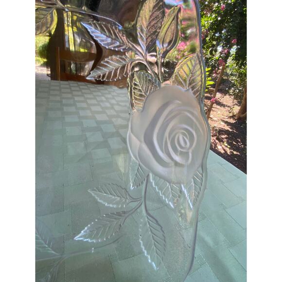 Cristal d'Arques Clear & Frosted Glass Tray with Roses 14 in X 8.25 in France - Picture 3 of 14